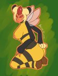  anije-vigane anthro anthrofied arthropod barefoot bee breasts butt claws female green_background hi_res insect looking_at_viewer nipples nude plain_background pokemon queen red_eyes royalty sharp_claws sideboob sitting solo vespiquen wings 