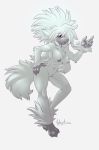  2014 anthro breasts canine chest_tuft dog female fur furfrou furry hair long_ears looking_at_viewer mammal nintendo nipples open_mouth plain_background pokemon pokemorph poodle quadra solo tuft video_games white_background white_fur white_hair 