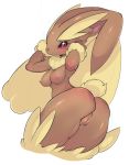  anthro blush breasts brown_fur butt female fur furry looking_back lopunny nintendo nipples pink_nipples plain_background pok&atilde;&copy;mon pokemon presenting presenting_hindquarters pussy red_eyes slugbox solo video_games white_background wide_hips 