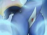 all_fours aurorus bald blue_background blue_eyes blue_skin female feral happy hi_res looking_at_viewer nintendo nude plain_background pokemon presenting presenting_pussy pussy smile solo video_games white_eyes