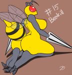 2014 antennae anthro anthrofied ass barefoot bee beedrill big_ass big_breasts breasts brown_background english_text most_body nintendo nipples nude number plain_background pokemon red_eyes text two_toes video_games wings zp92 