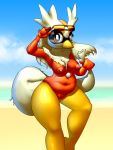  anthro anthrofied avian bag barefoot beach beak bird blue_eyes breasts chubby cloud delibird elpatrixf eyelashes eyewear female fur furry glasses grasp happy hi_res looking_at_viewer navel nintendo nipples nude outside pok&atilde;&copy;mon pokemon pussy raised_arm red_fur sand sea seaside shadow shiny sky smile solo standing thick thick_thighs video_games water white_fur 