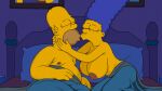  erect_nipples homer_simpson huge_breasts in_bed kissing marge_simpson the_simpsons topless 