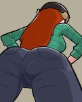  1girl 2023 ass ass_focus back back_view big_ass bottomwear breasts clothed clothed_female clothes clothing dat_ass denim disney female female_only flannel from_behind fully_clothed gravity_falls grey_background hair hat headwear high_res human jeans large_ass legs_apart light-skinned_female light_skin long_hair looking_away low-angle_view medium_breasts n___k___m orange_hair pants pantylines rear_view red_hair shirt sideboob simple_background solo standing straight_hair thighs tight_clothing tight_pants topwear unseen_female_face wendy_corduroy 