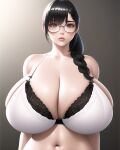 ai_generated batsunai_katori black_hair bleach gigantic_breasts glasses moca single_braid stable_diffusion 