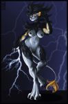  2014 anthro anthrofied astaraelabhorsen barefoot breasts claws eyelashes feline female fur furry hair hi_res looking_at_viewer luxray mammal navel nintendo nipples nude pok&atilde;&copy;mon pokemon pussy raised_arm sharp_claws solo standing thunder toe_claws tongue tongue_out video_games 