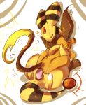  abstract_background ambiguous_gender ampharos anal anal_penetration closed_eyes cowgirl_position distressed irootie male nintendo paws penetration penis pokemon raichu smile soles video_games 