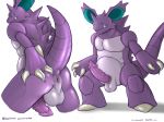  anus ass barbs blue_eyes dreiker erection looking_at_viewer looking_back male nidoking penis pokemon presenting presenting_hindquarters purple_body testicles 