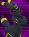  anthro anthrofied belly big_breasts breasts eeveelution female holding_breasts lonbluewolf midriff navel nintendo nude pokemon pussy red_eyes solo umbreon video_games wide_hips 