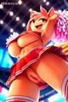 1girl ai_generated amy_rose anus ass cheerleader close-up from_behind from_below full_body furry furry_female grin huge_breasts lens_flare mobians.ai open_mouth pussy sega socks sonic_team sonic_the_hedgehog_(series) stadium stockings sweat teeth under_boob upskirt