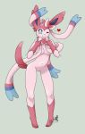  anthro anthrofied areola bow breasts canine cute eeveelution fur furry game_freak heart looking_at_viewer mammal nintendo one_eye_closed pink_fur pokemon pokemon_xy pokemorph ribbons smile solo sylveon video_games white_fur wink 