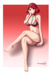  1girl alluring bare_legs big_breasts cleavage core_crystal crossed_legs milf nintendo pin_up pyra red_eyes red_hair sonicheroxd xenoblade_(series) xenoblade_chronicles_2 