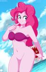  1girl ball blue_eyes bra breasts crossover equestria_girls female female_only friendship_is_magic hairless_pussy long_hair mostly_nude my_little_pony no_panties outdoor outside pink_hair pinkie_pie pinkie_pie_(mlp) solo standing 