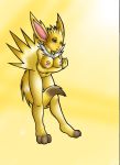  anthrofied arms_under_breasts big_breasts furry furry89 jolteon pokemon pokemorph tail yellow_background 