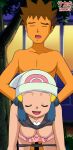  breasts brock_(pokemon) closed_eyes creatures_(company) dark-skinned_male dawn dawn_(pokemon) game_freak nintendo pokemon_(anime) sex_from_behind 