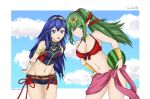  2_girls alluring arms_behind_back bare_shoulders big_breasts bikini blue_eyes blue_hair burns_tiger5 cleavage cloud fire_emblem fire_emblem_awakening fire_emblem_cipher fire_emblem_heroes green_eyes green_hair leaning_forward long_hair lucina lucina_(fire_emblem) lucina_(summer)_(fire_emblem) melon pointy_ears ponytail red_bikini small_breasts sonicheroxd stomach swimsuit thick_thighs thighs tiki_(adult)_(fire_emblem) tiki_(adult)_(summer)_(fire_emblem) tiki_(fire_emblem) watermelon 