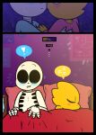 ! 1boy 1boy1girl 1girl 1girl1boy 2010s 2019 2d 2d_(artwork) alphans alphys alphys_(undertale) animated_skeleton anthro bed bedroom blanket blue_blush blush comic digital_media_(artwork) duo female female_anthro hetero humanoid implied_after_sex indoors kissing lizard lizard_girl looking_at_another looking_at_partner male male/female monster monster_boy monster_girl nikytale nude nude_anthro nude_female nude_male on_bed pillow pillows red_blanket reptile reptile_girl salphys sans sans_(undertale) sansphys scalie skeleton sleeping spoken_exclamation_mark spoken_exclamation_point straight surprised_expression toony undead undertale undertale_(series) video_game_character video_games yellow_body yellow_skin zzz
