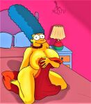  ass blue_hair cartoon_milf covering_breasts huge_breasts large_areolae marge_simpson mluv_(artist) nipples the_simpsons thighs whoa_look_at_those_magumbos yellow_skin 