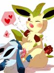  glaceon heart leafeon licking nintendo open_mouth oral penis pokemon rate spread_legs spreading testicles tongue video_games 