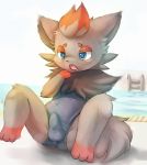:o anime anthro ass barefoot blue_eyes clothing cute deruu drooling erection grey_fur japanese ladder looking_down male nintendo penis pink_skin pokemon pool raised_arm red_fur saliva shadow sharp_teeth shiny skin solo spread_legs spreading suit swimsuit teeth testicles tongue video_games white_eyes zorua