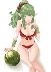  1girl 1girl 1girl alluring armband bare_arms bare_midriff bare_shoulders bare_thighs belly big_breasts big_breasts bikini breasts choker cleavage cute female_only fire_emblem fire_emblem_awakening fire_emblem_heroes front-tie_bikini front-tie_top green_eyes green_hair grin human human_only j@ck light-skinned_female light_skin long_hair manakete melon mouth_open navel nintendo nipple_bulge one_eye_closed open_mouth pointy_ears red_bikini red_swimsuit sitting sitting_down sitting_on_ground smile solo_female stomach swimsuit thighs tiara tiki_(adult)_(fire_emblem) tiki_(adult)_(summer)_(fire_emblem) tiki_(fire_emblem) watermelon white_background wholesome wink winking 