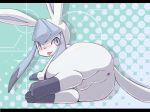  anus blue_eyes blush glaceon hindpaw kimubota looking_at_viewer lying male paws pokemon solo testicles tongue tongue_out 