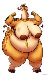 bartok_the_magnificent belly_bulge belly_expansion brown_hair earrings gigantic_ass gigantic_breasts giraffe greedlust horns ludmilla pink_hair single_braid tail tattoo transformation