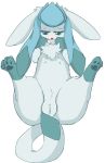  4_toes anime barefoot black_eyes blue_fur canine cute dog eyelashes female fur glaceon hi_res japanese lagomorph legs_up long_ears looking_at_viewer lying nintendo nude on_back open_mouth pawpads paws pink_skin plain_background pokemon pokã©mon presenting presenting_pussy pussy rabbit raised_leg rodent skin solo video_games white_background white_eyes yandereusagi 