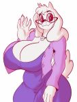 1girl 2020s 2021 anthro anthro_only boss_monster breasts breasts_bigger_than_head caprine cleavage deltarune female female_anthro female_only furry furry_female furry_only glasses goat goat_ears goat_horns horns huge_breasts long_ears looking_at_viewer monster monster_girl red_eyes solratic toriel undertale undertale_(series) white_background white_fur