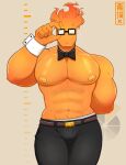 1boy 2020s 2023 adjusting_glasses bara black_bowtie bottomwear bowtie buff color colored fire fire_elemental glasses grillby grillby_(undertale) high_res humanoid male male_nipples male_only muscle muscular muscular_male nipples orange_body pants pecs pectorals rectangular_glasses shiny_body solo solo_male topless topless_male ubecreamcake undertale undertale_(series) underwear