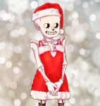 1boy 2020s 2022 alternate_costume animated_skeleton cowboy_shot crossdressing looking_at_viewer male male_only monster red_clothing s2ames2 sans sans_(undertale) santa_costume santa_hat santa_outfit skeleton solo_male thighhighs undead undertale undertale_(series)