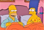  big_breasts erect_nipples homer_simpson in_bed marge_simpson the_simpsons 