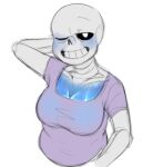 1girl 2020s 2021 2d 2d_(artwork) animated_skeleton blue_blush blue_body blue_breasts blush breasts cleavage digital_media_(artwork) ectobody ectobreasts female female_only female_sans genderswap genderswap_(mtf) hand_behind_head looking_at_viewer monster one_eye_closed rule_63 sans sans_(undertale) siiversinss simple_background skeleton smiling smiling_at_viewer solo solo_female undead undertale undertale_(series) upper_body video_games white_background wink winking winking_at_viewer