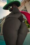 3d anthro ass black_body deltarune female_only fur green_hat hat looking_at_viewer outside ralsei ralsei_with_black_fur roussil97 tail undertale_(series) video_game_character video_games