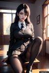  1girl black_hair long_hair nectktai pantyhose school_uniform 