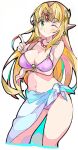  1girl alluring arm_support bathing_suit bead_necklace blonde_hair blush earring earrings enpe head_jewelry headband jewel jewelry long_hair pink_clothing pointed_ears pointing pointy_ears princess_zelda swimsuit the_legend_of_zelda the_legend_of_zelda:_a_link_between_worlds video_games wink winking winking_at_viewer zelda_(a_link_between_worlds) 