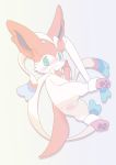  anus blue_eyes blush bow butt canine embarrassed female feral looking_at_viewer nintendo nude otona_no_kitsune pawpads paws pokemon pokã©mon pussy solo spread_legs spreading sweat sylveon video_games 