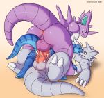 2011 anal anal_penetration anus big_ears blue_eyes claws creatures_(company) cum cum_in_ass cum_inside double_penetration dragon erection game_freak gay gen_1_pokemon ground_type_pokemon horn horns impious male male_pokemon nidoking nintendo on_back penetration penis poison_type_pokemon pokemon pokemon_(anime) pokemon_(creature) pokemon_(game) pokemon_(species) pokemon_red_green_blue_&amp;_yellow pokemon_rgby porkyman purple purple_skin raised_tail red_eyes rhydon stripes tail testicles threesome