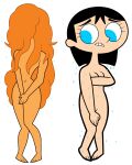  2_girls arcroyale barefoot black_hair blue_eyes cartoon_network covered_nipples covering_breasts covering_pussy enf eyebrows eyelashes feet full_body long_hair looking_at_viewer ms._keane naked_female navel nude nude_female orange_hair powerpuff_girls sara_bellum sexy_body unseen_character very_long_hair wet wet_body white_background 