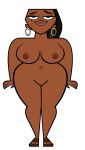 1girl black_hair brown_nipples brown_shoes brown_skin cartoon_network earrings eyebrows eyelashes leshawna_(tdi) lips looking_at_viewer naked_female navel nude nude nude_female pussy sexy sexy_body sexy_breasts total_drama_island vaginal