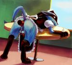  9_6 anal anal_penetration ass bent_over canine_penis crossdressing cum cum_in_ass cum_in_orifice digitigrade disembodied_penis dripping full_body furry gay indoors knot looking_back lucario maid maid_uniform male nintendo on_table pawpads penetration penis pokemon presenting presenting_hindquarters red_eyes table tail testicles video_games 