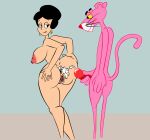 2017 albert&#039;s_wife ass ass_grab black_eyes black_hair blue_background butthole cum_in_ass cum_in_pussy cumming cumming_penis earrings eyebrows eyelashes furry furry_male furry_only human penis pink_nipples pink_panther pink_skin pussy pussy red_nose rubbing_penis sideboob smile supahgentai2000 yellow_eyes
