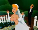  1boy 1boy1girl 1girl 2024 blue_eyes breasts bride closed_mouth cute disney eyebrows groom lipstick navel nipples open_eyes open_mouth pink_nipples red_lipstick the_little_house yellow_hair yellow_hat 