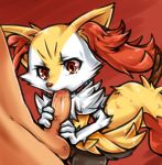  braixen drooling fellatio female hetero human interspecies male nintendo oral oral_sex penis pokemon pokephilia prim red_eyes saliva sex size_difference testicles video_games wide_hips 