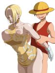  1boy 1girl arm_grab arms_held_back big_breasts blonde_hair bouncing_breasts breasts clothed_female fanbox_reward from_behind hazama_null high_res male male/female mature mature_female mikita_(one_piece) miss_valentine monkey_d._luffy one_piece pixiv_fanbox short_hair 