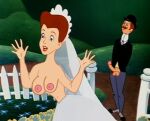 1boy 1boy1girl 1girl 2024 black_hat blue_eyes breasts bride brown_hair closed_eyes closed_mouth cute disney eyebrows groom lipstick moustache navel nipples open_eyes open_mouth penis pink_nipples red_lipstick the_little_house 