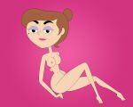  2015 barefoot black_eyes brown_hair cute dc_comics eyebrows eyelashes feet foot knees lipstick looking_at_viewer navel nipples pink_background pink_nipples sexy_body sexy_breasts sexy_legs sitting sonia_conchita_hernandez teen_titans_go tjlive5 toes 