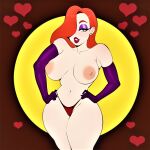  big_breasts erect_nipples gloves hair_over_one_eye hands_on_hips jessica_rabbit large_areolae red_hair thick_thighs thong who_framed_roger_rabbit 