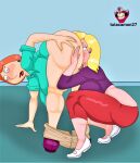  ass bent_over connie_d&#039;amico family_guy leggings lesbian_sex licking_ass lois_griffin pants_down rimming shaved_pussy thighs yuri 