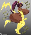  bleach brown_skin cat_ears cat_girl cat_tail gigantic_ass gigantic_breasts hourglass_figure ponytail purple_hair thecon yoruichi_shihouin 